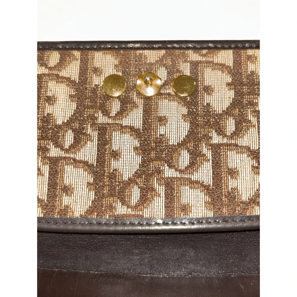 Dior Monogram Trotter Beige Brown Clutch Bag Gold Chain Shoulder Bag